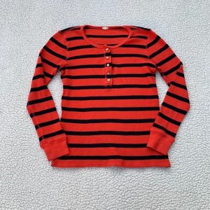 JCrew Dark Navy Stripe Orange Thermal Long Sleeve NWOT